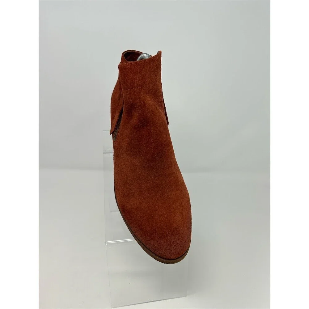 Sam Edelman Womens Ankle Booties Rust Red Side Zip Tassel Block Heel Almond 10